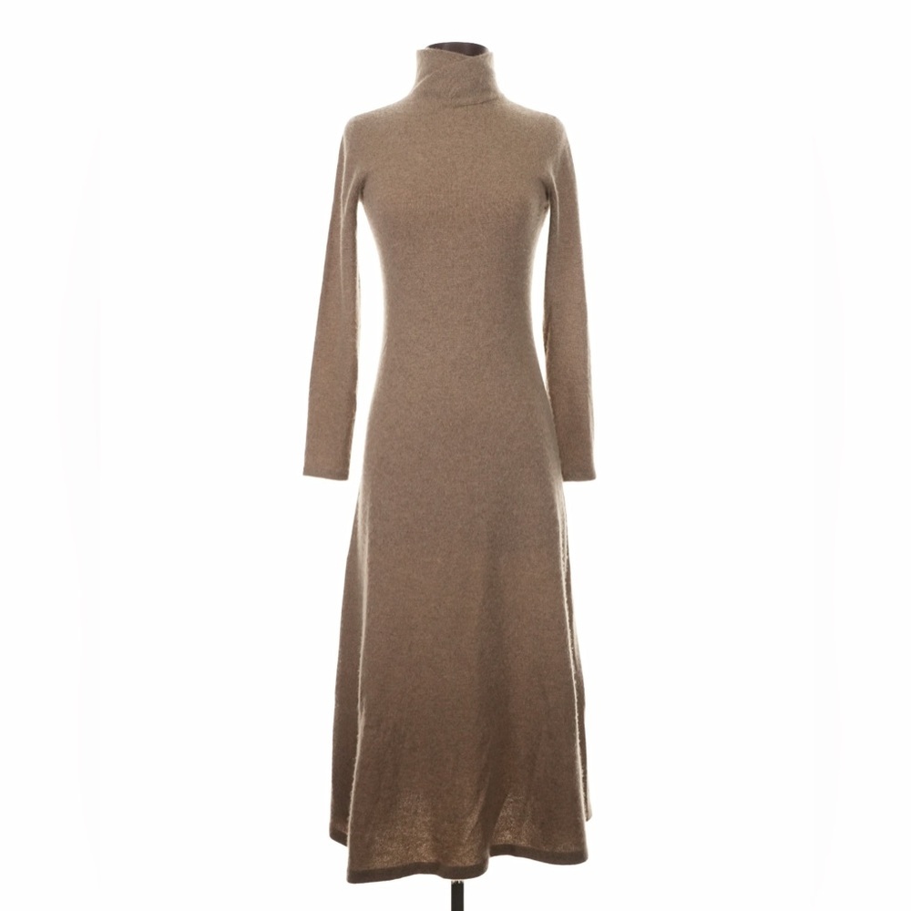 Ralph Lauren 100% Cashmere Turtleneck Sweater Dress Midi Long Sleeve Tan Brown - Picture 2 of 10